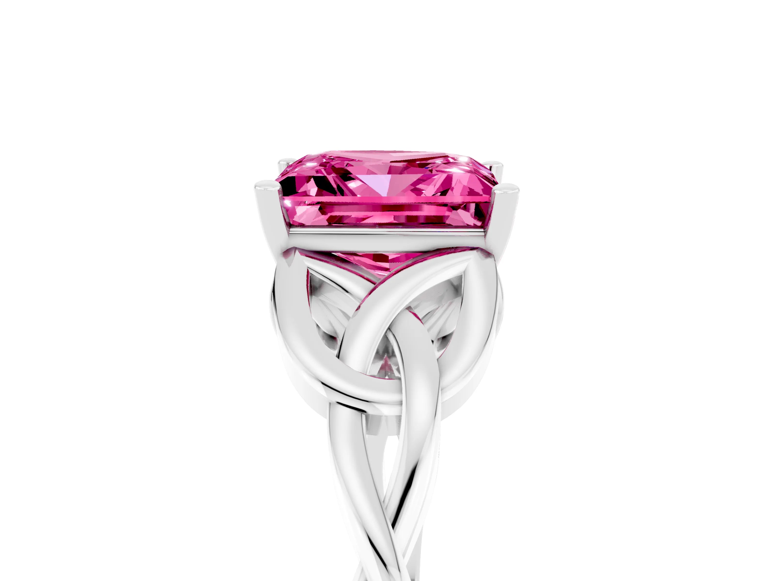 White gold Princess Cut Pink Sapphire Solitaire Celtic Knot Ring with Four-Prong Setting_41