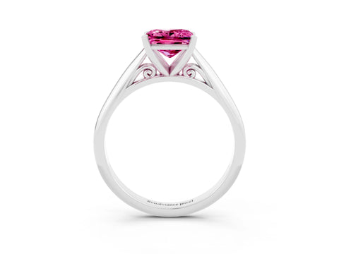 White gold Princess Cut Pink Sapphire Solitaire Engagement Ring with Cathedral Setting and Four-Prong Mount_15