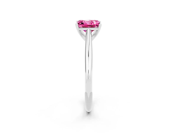 White gold Princess Cut Pink Sapphire Solitaire Engagement Ring with Cathedral Setting and Four-Prong Mount