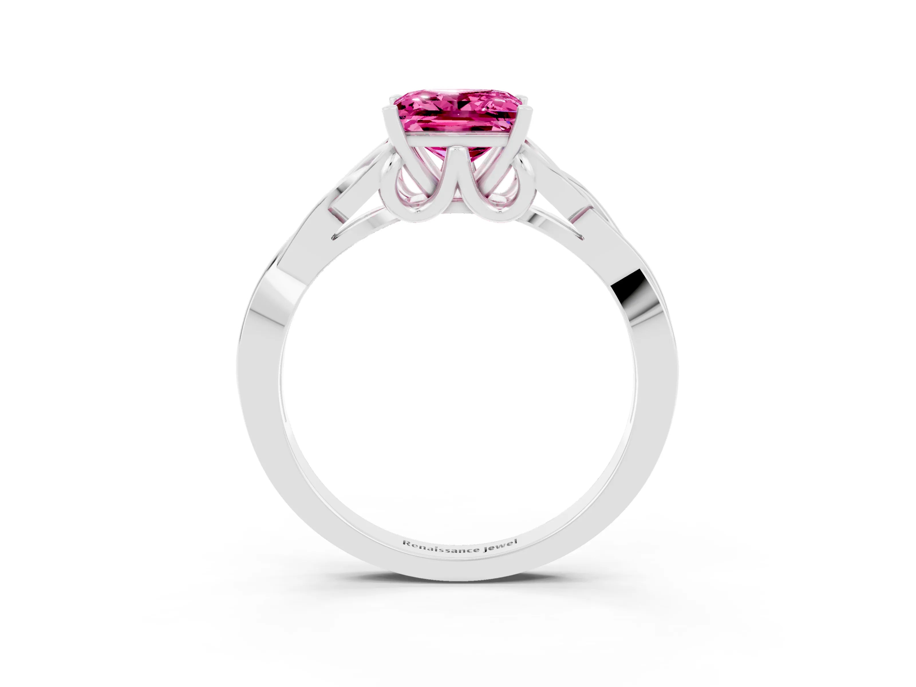White gold Princess Cut Pink Sapphire Solitaire Engagement Ring with Celtic Knot Band and Four-Prong Setting_27