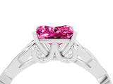 White gold Princess Cut Pink Sapphire Solitaire Engagement Ring with Celtic Knot Band and Four-Prong Setting_28