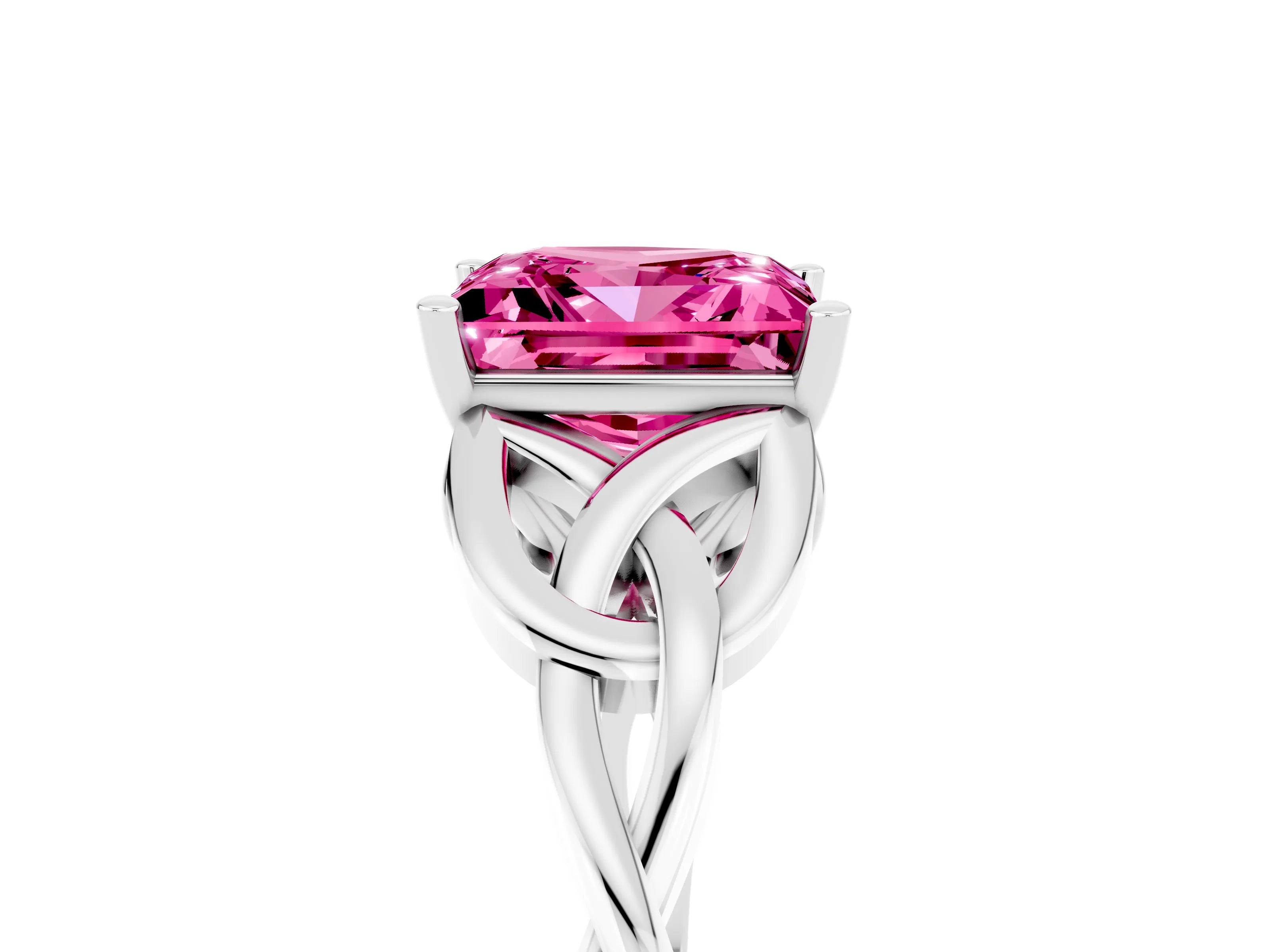 White gold Princess Cut Pink Sapphire Solitaire Engagement Ring with Celtic Knot Band and Four-Prong Setting_29