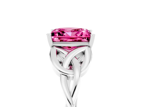 White gold Princess Cut Pink Sapphire Solitaire Engagement Ring with Celtic Knot Band and Four-Prong Setting_29
