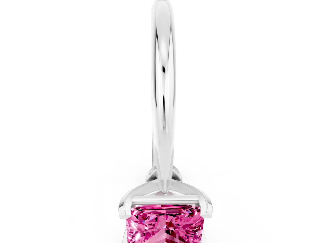 White gold Princess Cut Pink Sapphire Solitaire Engagement Ring with Classic Band and Four-Prong Setting_48