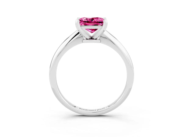 White gold Princess Cut Pink Sapphire Solitaire Engagement Ring with Classic Band and Four-Prong Setting