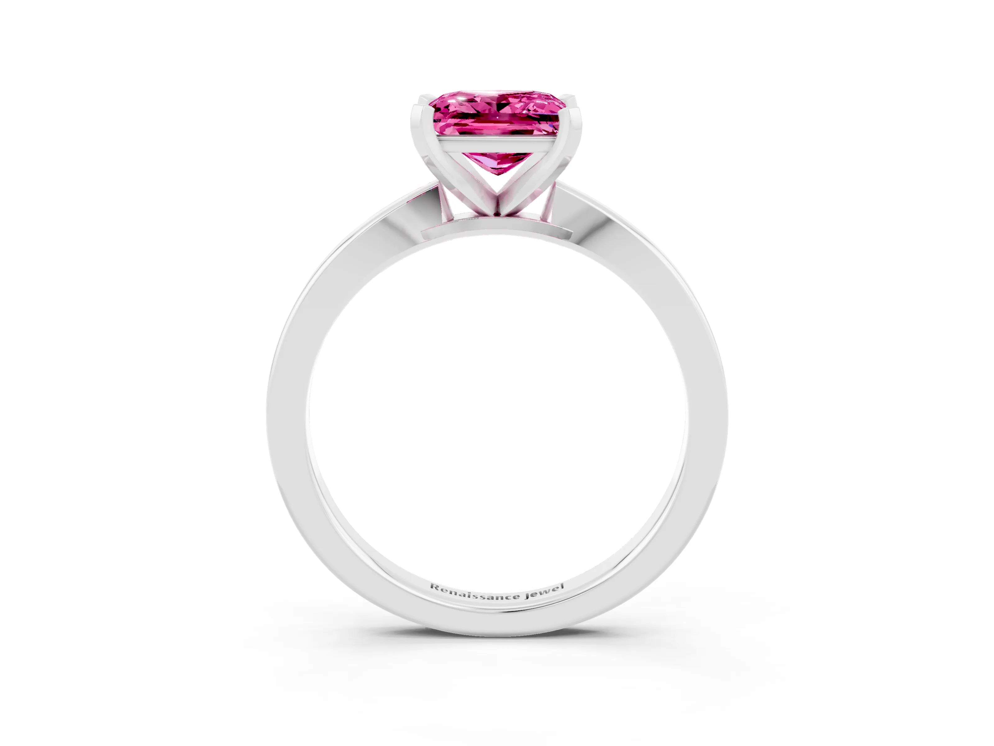 White gold Princess Cut Pink Sapphire Solitaire Engagement Ring with Classic Band and Four-Prong Setting_65