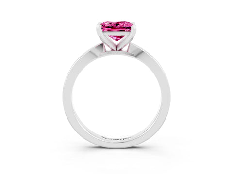 White gold Princess Cut Pink Sapphire Solitaire Engagement Ring with Classic Band and Four-Prong Setting_65