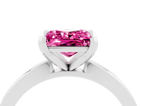 White gold Princess Cut Pink Sapphire Solitaire Engagement Ring with Classic Band and Four-Prong Setting_66