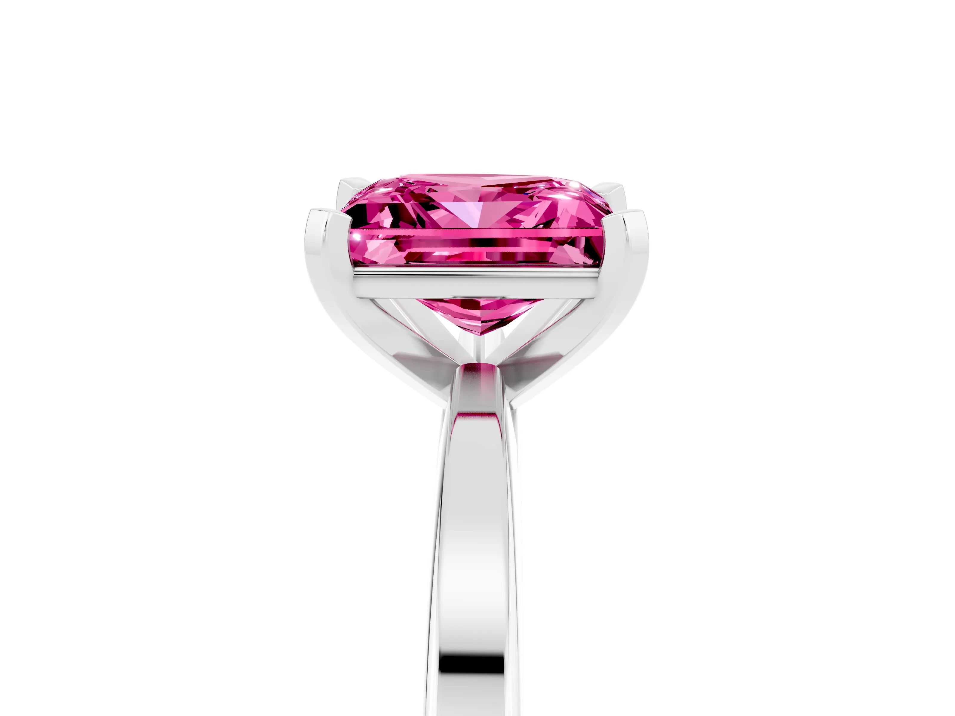 White gold Princess Cut Pink Sapphire Solitaire Engagement Ring with Classic Band and Four-Prong Setting_67