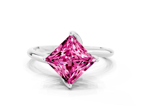 White gold Princess Cut Pink Sapphire Solitaire Engagement Ring with Four-Prong Setting and Classic Band_12