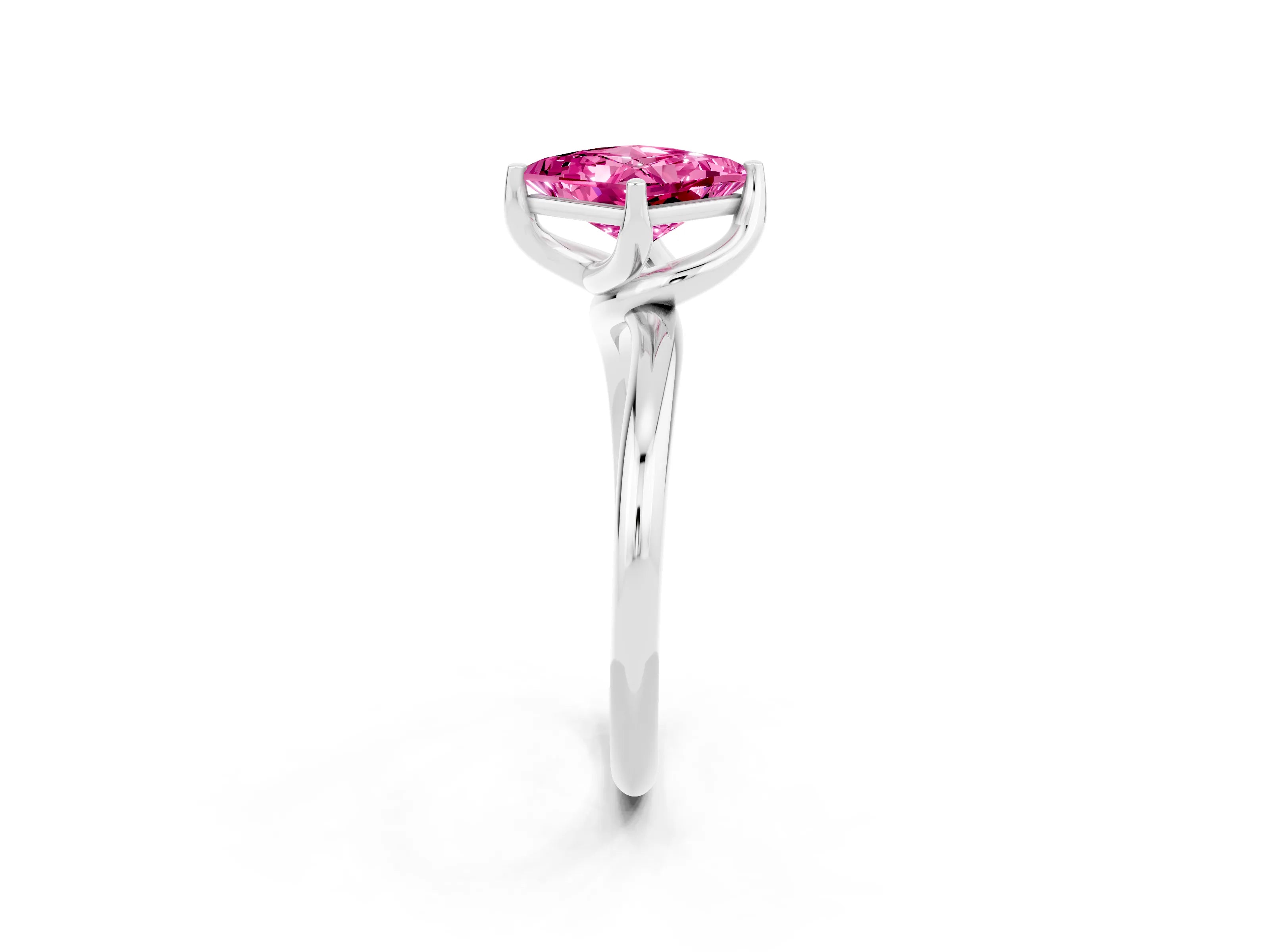 White gold Princess Cut Pink Sapphire Solitaire Engagement Ring with Four-Prong Setting and Classic Band_14