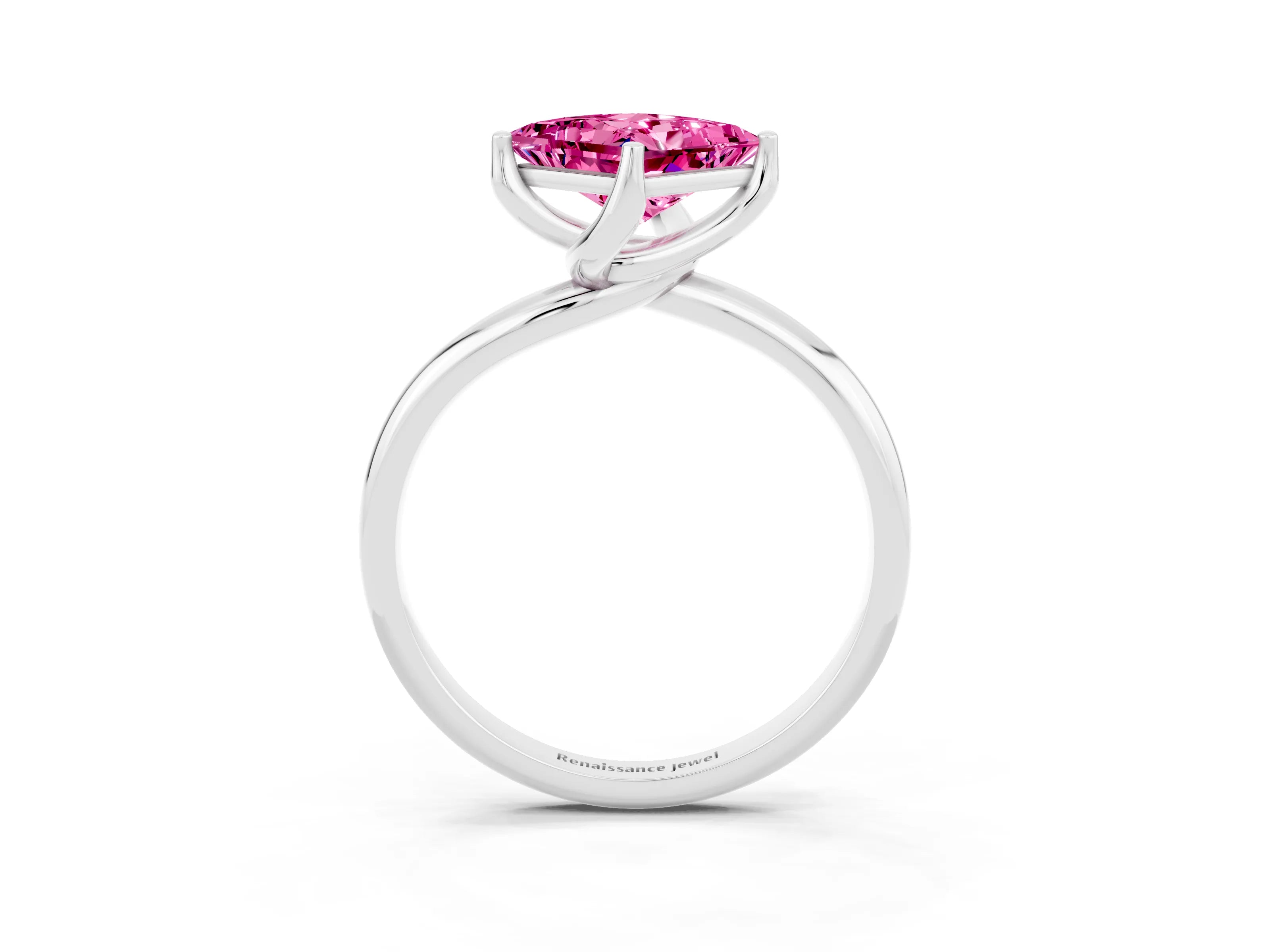 White gold Princess Cut Pink Sapphire Solitaire Engagement Ring with Four-Prong Setting and Classic Band_15