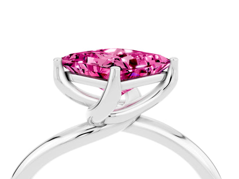 White gold Princess Cut Pink Sapphire Solitaire Engagement Ring with Four-Prong Setting and Classic Band_16