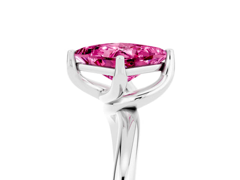 White gold Princess Cut Pink Sapphire Solitaire Engagement Ring with Four-Prong Setting and Classic Band_17