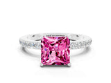 White gold Princess Cut Pink Sapphire Solitaire Engagement Ring with Pavé Band and Four-Prong Setting_24