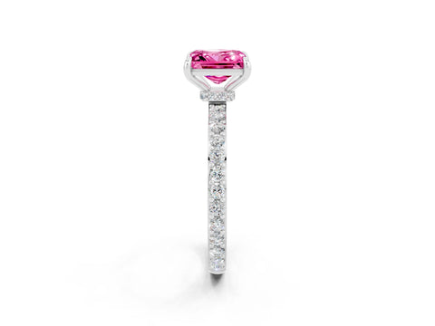 White gold Princess Cut Pink Sapphire Solitaire Engagement Ring with Pavé Band and Four-Prong Setting_26