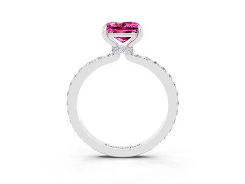 White gold Princess Cut Pink Sapphire Solitaire Engagement Ring with Pavé Band and Four-Prong Setting_27