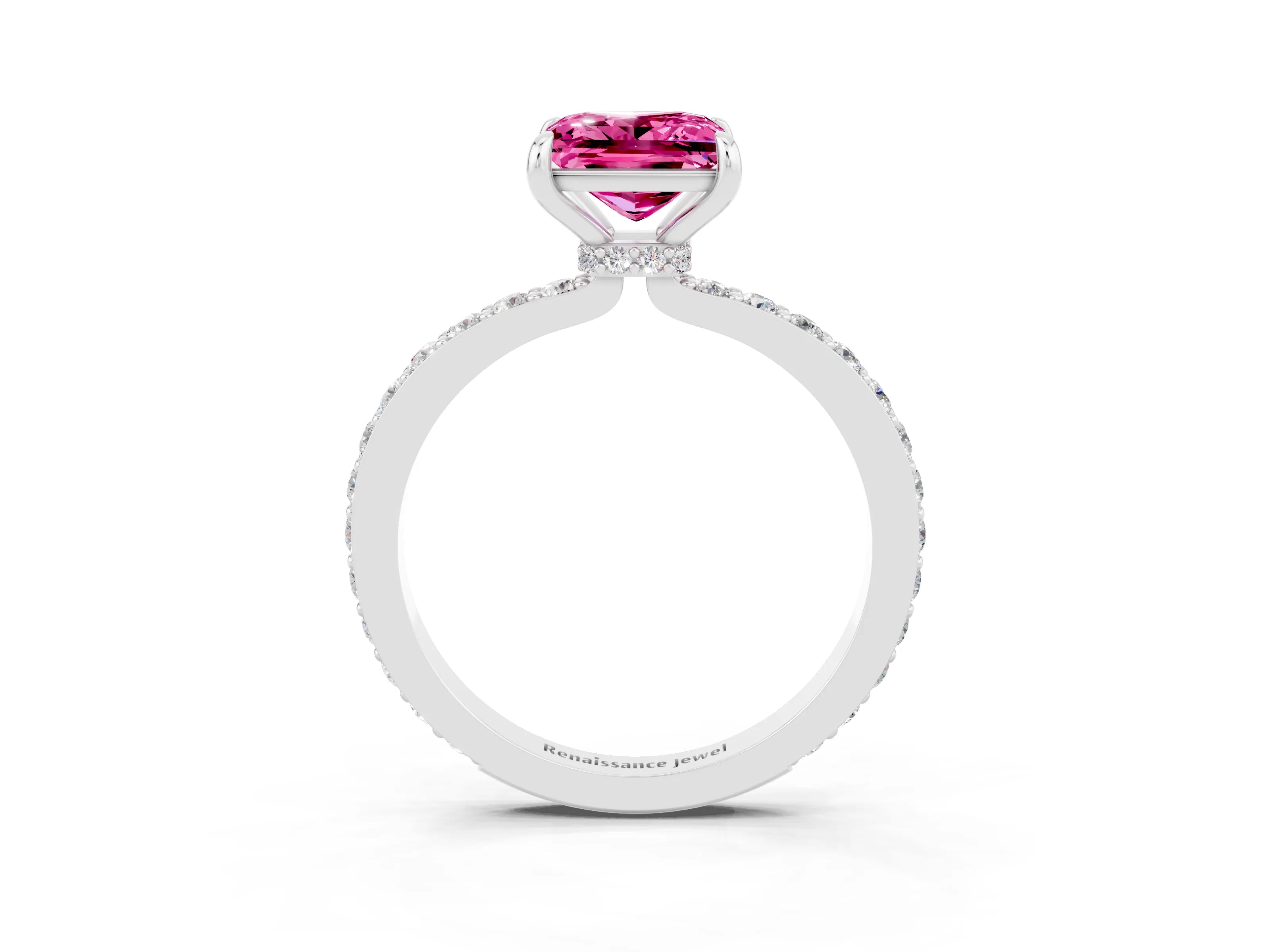 White gold Princess Cut Pink Sapphire Solitaire Engagement Ring with Pavé Band and Four-Prong Setting_27