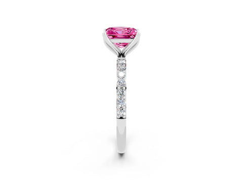 White gold Princess Cut Pink Sapphire Solitaire Engagement Ring with Pavé Band and Prong Setting_2