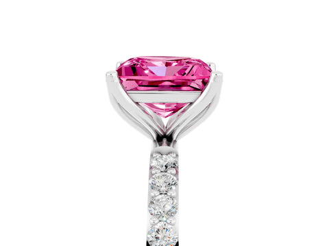 White gold Princess Cut Pink Sapphire Solitaire Engagement Ring with Pavé Band and Prong Setting_5