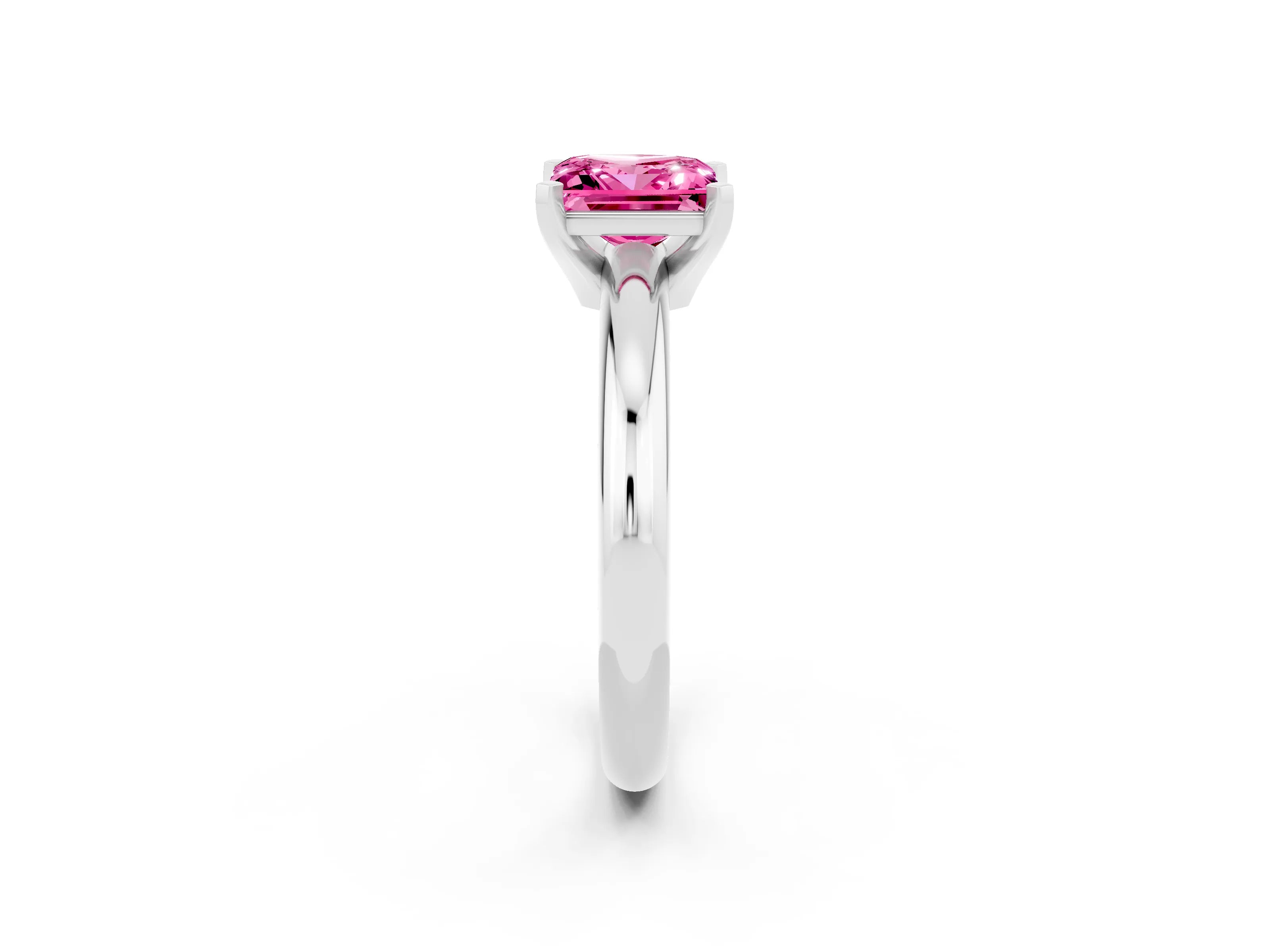 White gold Princess Cut Pink Sapphire Solitaire Engagement Ring with Round Band and Four-Prong Setting_26
