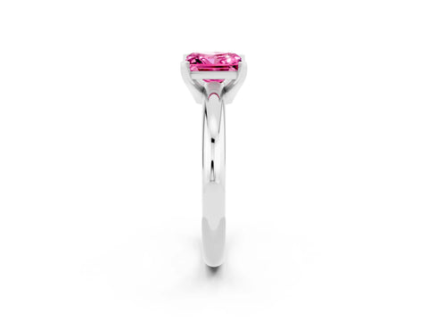 White gold Princess Cut Pink Sapphire Solitaire Engagement Ring with Round Band and Four-Prong Setting_26