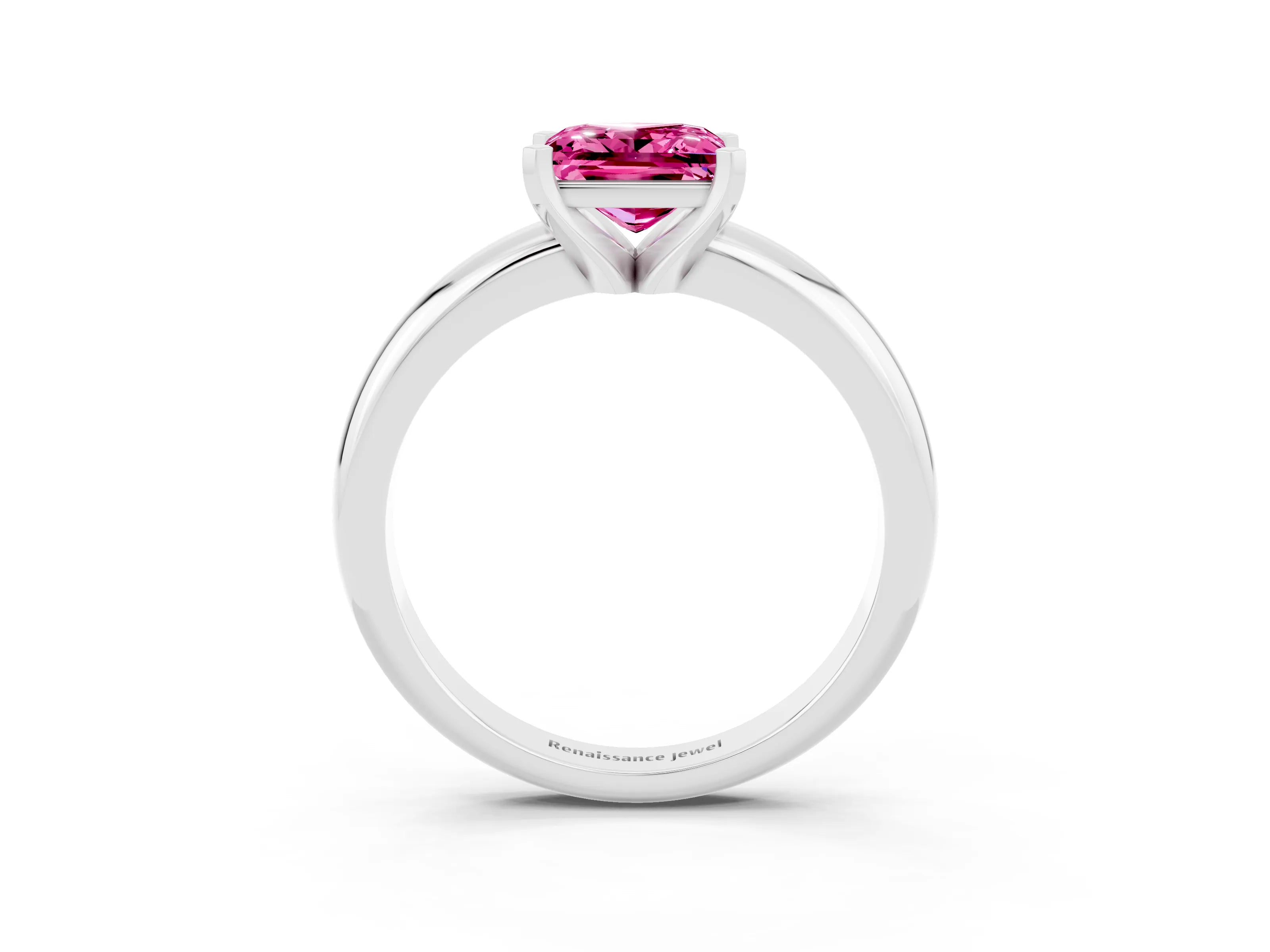 White gold Princess Cut Pink Sapphire Solitaire Engagement Ring with Round Band and Four-Prong Setting_27