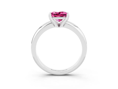 White gold Princess Cut Pink Sapphire Solitaire Engagement Ring with Round Band and Four-Prong Setting_27