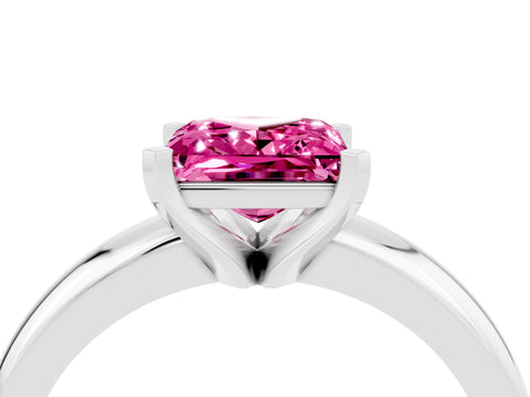 White gold Princess Cut Pink Sapphire Solitaire Engagement Ring with Round Band and Four-Prong Setting_28