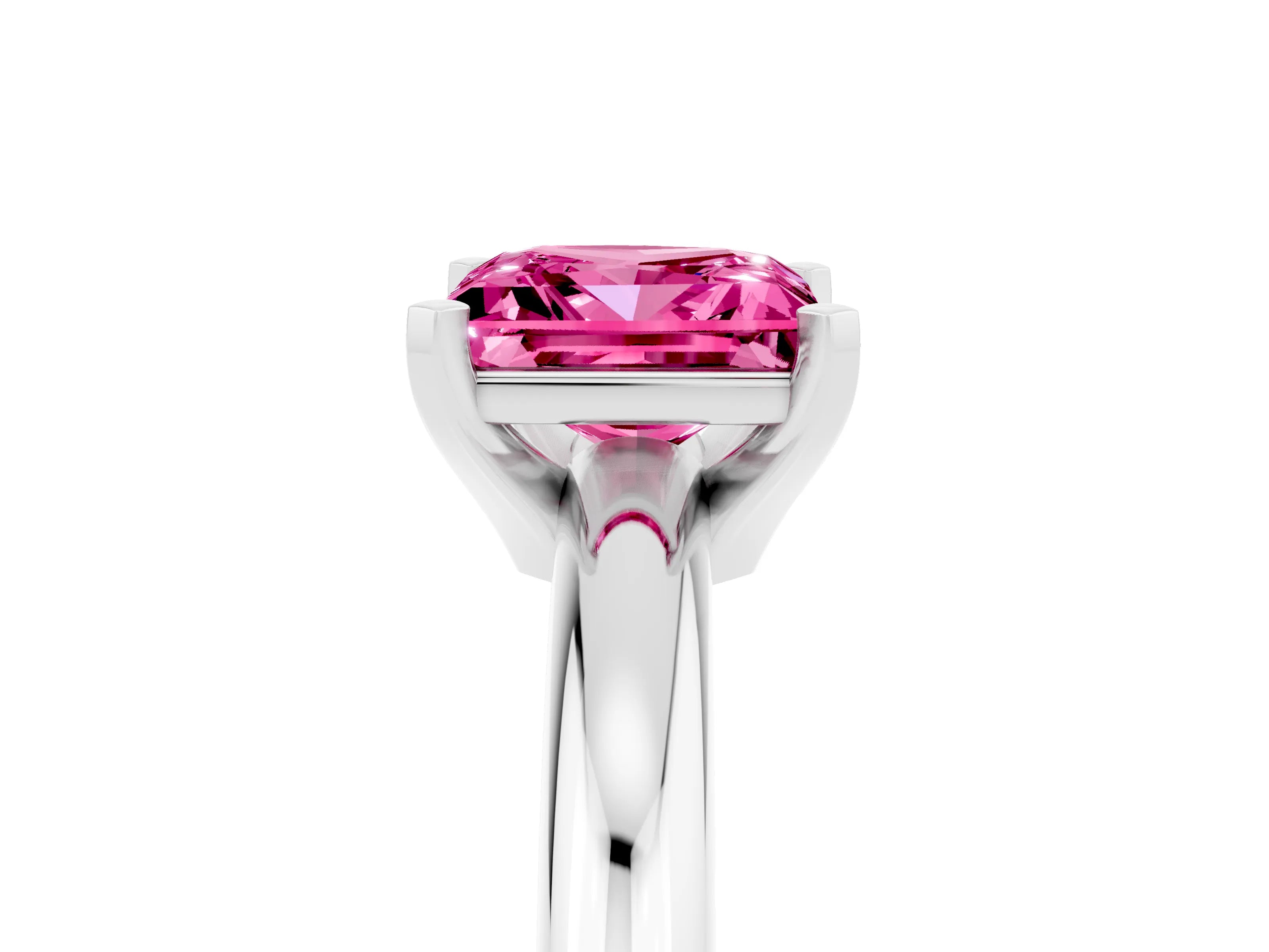 White gold Princess Cut Pink Sapphire Solitaire Engagement Ring with Round Band and Four-Prong Setting_29