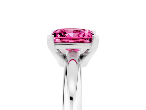 White gold Princess Cut Pink Sapphire Solitaire Engagement Ring with Round Band and Four-Prong Setting_29