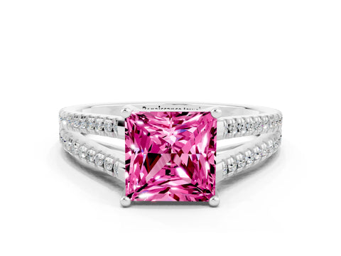 White gold Princess Cut Pink Sapphire Solitaire Engagement Ring with Split Shank Pavé Band_12