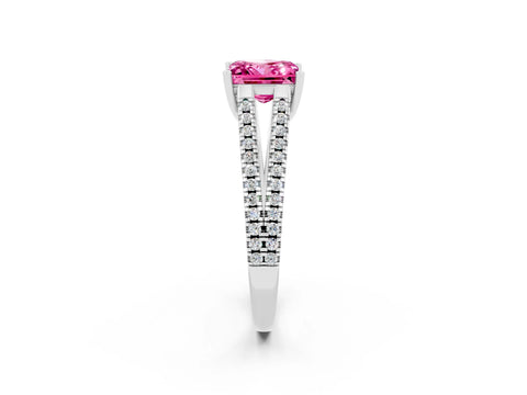 White gold Princess Cut Pink Sapphire Solitaire Engagement Ring with Split Shank Pavé Band_14