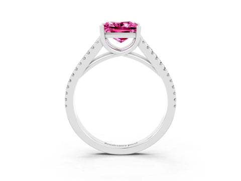 White gold Princess Cut Pink Sapphire Solitaire Engagement Ring with Split Shank Pavé Band_15