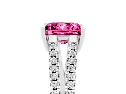 White gold Princess Cut Pink Sapphire Solitaire Engagement Ring with Split Shank Pavé Band_17