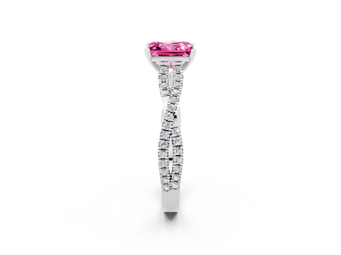 White gold Princess Cut Pink Sapphire Solitaire Engagement Ring with Twisted Pavé Band and Four-Prong Setting_26