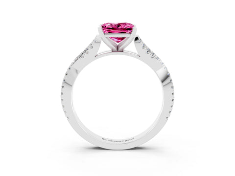 White gold Princess Cut Pink Sapphire Solitaire Engagement Ring with Twisted Pavé Band and Four-Prong Setting_27