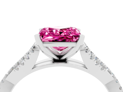White gold Princess Cut Pink Sapphire Solitaire Engagement Ring with Twisted Pavé Band and Four-Prong Setting_28