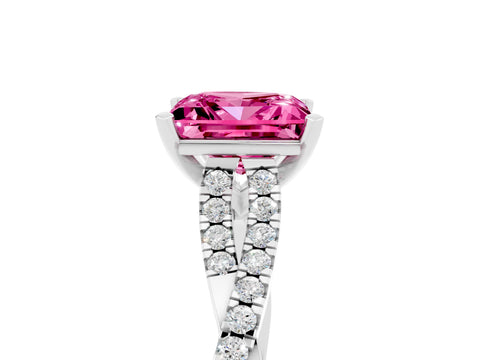 White gold Princess Cut Pink Sapphire Solitaire Engagement Ring with Twisted Pavé Band and Four-Prong Setting_29