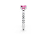 White gold Princess Cut Pink Sapphire Solitaire Pavé Band with Four-Prong Setting_26