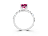 White gold Princess Cut Pink Sapphire Solitaire Pavé Band with Four-Prong Setting_27