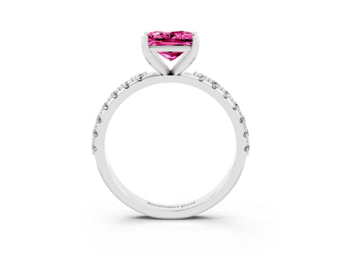 White gold Princess Cut Pink Sapphire Solitaire Pavé Band with Four-Prong Setting_27