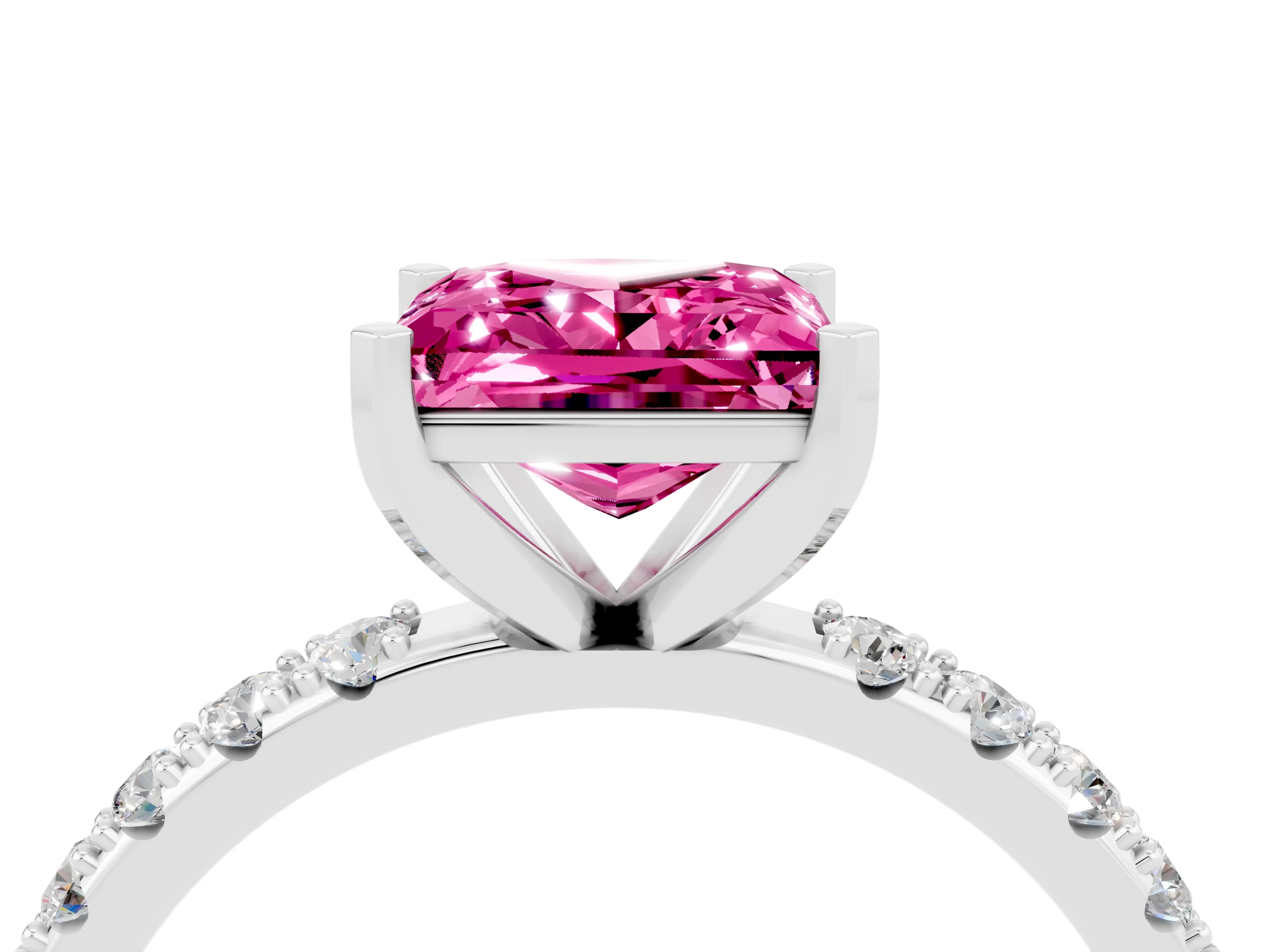 White gold Princess Cut Pink Sapphire Solitaire Pavé Band with Four-Prong Setting_28