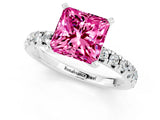 White gold Princess Cut Pink Sapphire Solitaire Pavé Engagement Ring with Round Band and Prong Setting_13