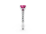 White gold Princess Cut Pink Sapphire Solitaire Pavé Engagement Ring with Round Band and Prong Setting_14