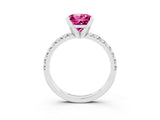 White gold Princess Cut Pink Sapphire Solitaire Pavé Engagement Ring with Round Band and Prong Setting_15