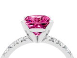 White gold Princess Cut Pink Sapphire Solitaire Pavé Engagement Ring with Round Band and Prong Setting_16