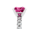 White gold Princess Cut Pink Sapphire Solitaire Pavé Engagement Ring with Round Band and Prong Setting_17