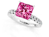 White gold Princess Cut Pink Sapphire Solitaire Pavé Engagement Ring with Round Band and Prong Setting_73