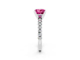 White gold Princess Cut Pink Sapphire Solitaire Pavé Engagement Ring with Round Band and Prong Setting_74